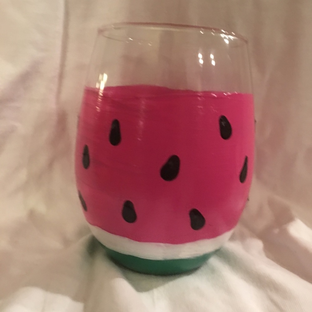 Hand Crafted Watermelon 4 Stemless Wine Glasses 5 inches tall Holds 10 oz SUMMER